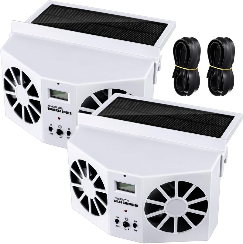 Tujoe 2 Pack Solar Powered Car Exhaust Fan 3 Fans Car Window 4500 RPM Air Vent Radiator Solar Energy Cooling Vent Exhaust for General Types(Solar 2 Fans,White) - Image 1